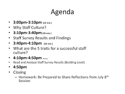 He knows that cultural differences can act as a barrier to communication, and that they could affect his ability to build connections and motivate people. Staff Culture Staff Culture Agenda 3 00pm 3 10pm 10 Min Why Staff Culture Staff Survey Results And Findings 3 40pm 4 10pm Ppt Download