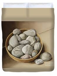 Bowl Of Pebbles, 2005 Duvet Cover by Jenny Barron