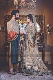 Beige Navy Blue Fusion Walima Collection Couple Wedding Dress Bridal Dresses Pakistan Pakistan Bride