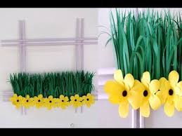 64 Diy Mini Garden Paper Flower And Grass Wall Decoration Idea Youtube Construction Paper Flowers Paper Flowers Paper Flowers Diy