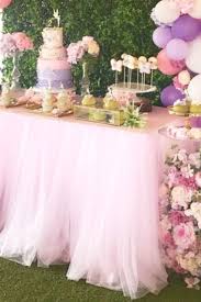 Create A True Princess Dessert Table With This Amazing Pink Tulle Table Skirt Its Elegance Pink Princess Party Princess Party Supplies Pink Tulle Table Skirt