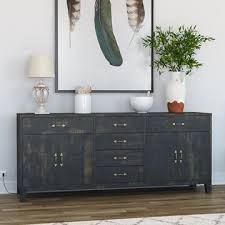 The cabinet has a stylish groove design on drawers and doors for a touch of fashion. Rustic Solid Wood Extra Long Buffets Sideboards Cabinet