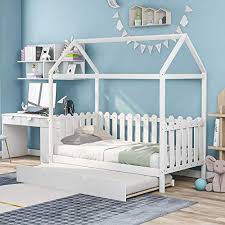 Each bedroom set typically comes not only with a twin bed frame but also a matching dresser, large mirror and a nightstand. Daybed For Kids With Trundle Bed House Shape Wooden Bed Frame With Roof White Twin Tent Bedroom Furniture Floor Bed Can Be Decorated Kids Furniture Home Kitchen Fcteutonia05 De