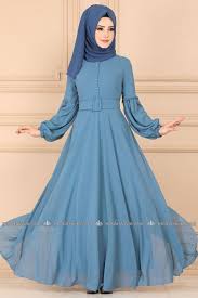 Modaselvim Elbise Balon Kol Sifon Tesettur Elbise 2221ms212 Mavi Muslim Fashion Dress Modest Maxi Dress Abayas Fashion