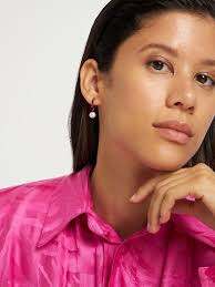 Eera 18kt Mini Pearl Mono Earring In Fuchsia,Pearl