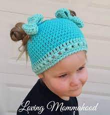 Girls Messy Bun Hat Crochet Pattern Only Ponytail Hat Crochet Messy Bun Hat Beanie With Bow Pigtail Hat Messy Bun Pigtail Messy Bun Hat Crochet