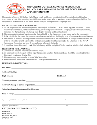 WISCONSIN FOOTBALL COACHES ASSOCIATION BILL COLLAR LINEMAN'S LEADERSHIP  SCHOLARSHIP APPLICATION FORM RETURN BY DECEMBER 1ST TO
