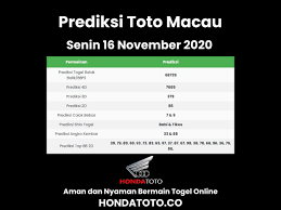 Prediksi Toto Macau Senin 16 November 2020 Toto Permalink 14 November