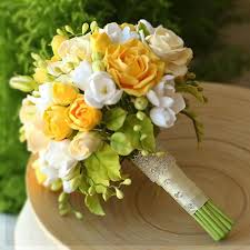 Hovebeaty artificial peony silk flowers bouquet home wedding decoration (light yellow). Yellow Rose Bridal Bouquet Handmade With Love Oriflowers Rose Bridal Bouquet Yellow Wedding Flowers Yellow Bridal Bouquets