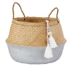 Two Tone Plant Fibre Collapsible Basket With Pom Poms Maisons Du Monde Panier Thailandais Pompon Paniers Pompons Pompons