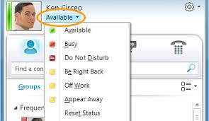 Select your user photo (or its placeholder) on the right side of your name. Change Your Presence Status Lync