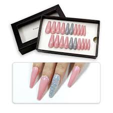 Ready to ship in 1 business day. 2021 New Design Nail Press On Packaging Box Pink Bling Press On Nails With Rhinestones