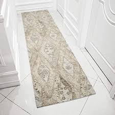 A creamy yellow rug looks fresh and homey in front of the kitchen sink. Amazon Com Amida Hallway Runner Rug Machine Washable Non Slip Backing Vintage Inspired Design Beige Cream Flat Weave 2 3 X9 Dog Friendly Kitchen Runner Non Shedding Indoor Mat Kitchen Dining