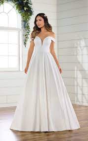 Classic Satin Ballgown Essense Of Australia Wedding Dresses Off Shoulder Ball Gown Essence Of Australia Wedding Dress