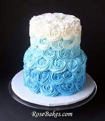 Blue Ombre Buttercream Roses Cake For Beach Wedding Buttercream Rose Cake Baby Shower Cakes For Boys Rose Cake