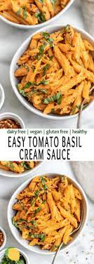 Creamy Vegan Tomato Basil Pasta Eat With Clarity Recipes Recipe Dairy Free Pasta Dairy Free Pasta Recipes Tasty Pasta