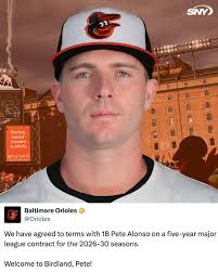 Pete Alonso's five-year deal with the Baltimore Orioles is now official.