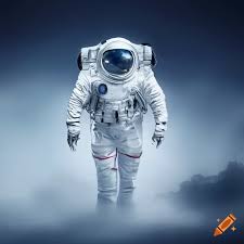 Realistic white astronaut suit in a foggy cloud environment on Craiyon