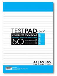 A paper bearing a student's work for an examination. Masterprints Tp 1 Test Pad 70gsm