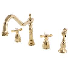 Since buying fixtures from each brand. Reviews For Kingston Brass Victorian Cross 2 Handle Standard Kitchen Faucet With Side Sprayer In Polished Brass Hkb1792bexbs The Home Depot