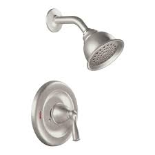 Moen Banbury Single Handle 1 Spray 1 75 Gpm Shower Faucet With Valve In Spot Resist Brushed Nickel Valve Included 82912srn The Home Depot Shower Faucet High Arc Bathroom Faucet Tub And Shower Faucets