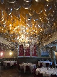 Birthday Decoration At Home With Balloons And Lights Gold Silver Balloon Ceiling Balloon Ceiling Silver Balloon Party Ceiling Decorations
