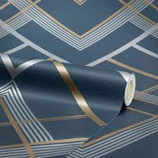 Momentum navy geometric navy wallpaper sample. Otis Geometric Wallpaper Navy I Love Wallpaper