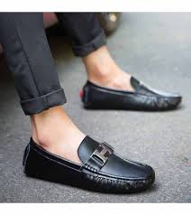 Men S Black Leather Slip On Shoe Loafers Metal Buckle Decoration On Vamp Casual Work Office Busines Business Casual Shoes Mens Slip On Loafers Loafers Men
