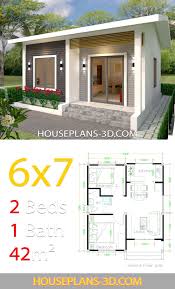 Casa De Diseno 6x7 Con 2 Habitaciones House Plans 3d In 2020 Simple House Design Small House Layout Small House Design Plans