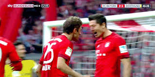 This sticker gif by fc bayern munich has everything: Maybe We Would Ve Met Thomas Muller And Robert Lewandowski Celebrate Vs