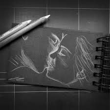 Black And White Pencil Drawings Kiss Sketch On Black Paper Black Paper Drawing Black Paper Paper Drawing