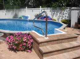 40 swimming pool design ideas. Semi Inground Pool With Inground Steps Backyard Pool Landscaping Pool Steps Inground Semi Inground Pools