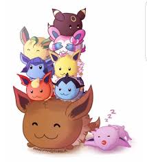 Eevee Evolutions Flareon Jolteon Glaceon Leafeon Umbreon Espeon Sylveon Vaporeon Cute Balls Pile Sleeping Chi Dessin Pokemon Pokemon Evoli Pokemon