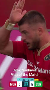 Former Chief and Tasman Mako second-five Alex Nankivell was player of the  match for Munster #URCGO
