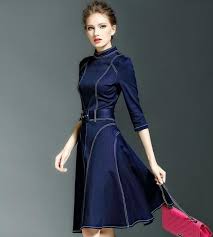 Women S Slim Fit Jean Denim Dress Mid Sleeve Coat Ball Gown Dress Size S Xxl Belted Denim Dress Long Denim Dress Womens Denim Dress