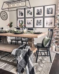 A Bright And Contrasting Dining Area With A Wooden Dining Set Black Chairs A Black Modern Farmhouse Dining Farmhouse Dining Room Farmhouse Style Living Room
