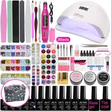 Amazon Com Gel Nail Kit With Uv Lamp 80w Uv Led Light Clectric Nail Drill Everything For Manicure Set Acrylic Nail Kit Beauty