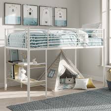 | convert space under a loft bed into storage and a desktop space. Kids Metal Twin Loft Bunk Bed With 2 Open Shelves Under Bed Desk Storage White Ebay