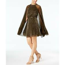 Calvin Klein Womens Gold Metallic Cape Party Cocktail Dress 2 Bhfo 3937 190466107426 Ebay Cape Dress Dresses Metallic Cape