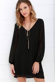 Give Me A Shift Black Long Sleeve Dress Black Long Sleeve Dress Casual Dresses