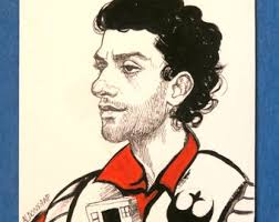 Oscar Isaac Poe Dameron Resistance Fighter Pilot Star Wars Universe SMALL  Original Art Gouache Coal Drawing by Aldo-n-canp Free UK Shipping