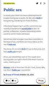 TOP DEFINITION vyft> Public sex In recent years there has been a  development of couples having