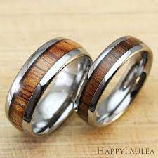 Pair Of Tungsten Carbide Ring With Hawaiian Koa Wood Inlay 6mm 8mm Width Barrel Style Wooden Wedding Ring Antique Wedding Rings Wedding Rings