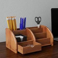 Carver hardwood stackable desk tray, letter size, 13.5 x 11 x 2.75 inches, walnut finish amazon's choice for wood desk tray. Hastings Home Hastings Home Bamboo Desk Organizer 5 Compartment Tray In Natural Wood For Office Supplies Pens Business Cards And More In The Office Accessories Department At Lowes Com