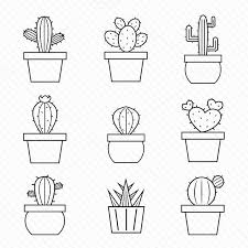 Aesthetic Black And White Cactus Drawing Set Of Vector Cactus Icons Cactus Vector Easy Drawings Sketch Book