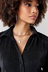 Francesca's Chrisete Plisse Button Down Top