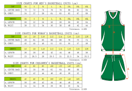 Youth Basketball Jersey Size Chart