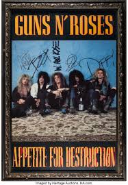 Buy guns n roses posters designed by millions of artists and iconic brands from all over the world. Guns N Roses Signed Appetite For Destruction Poster Music Lot 89358 Heritage Auctions