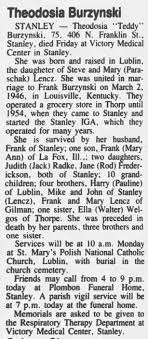 Obituary for Theodosia Burzynski (Aged 75)