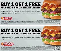 Pinned October 13th Second Bacon Burger Free Today At Carls Jr Hardees Coupon Via The Coupons Ap Free Food Coupons Free Fast Food Free Printable Coupons